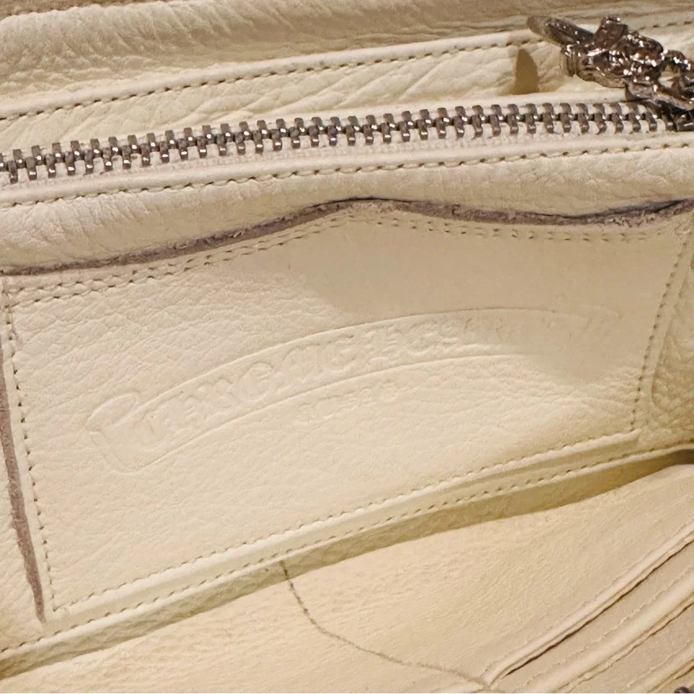 Chrome Hearts Fillingly Cross Leather Long Wallet White Silver Hardware OOAK